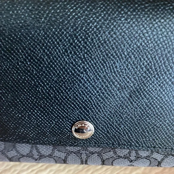 Coach Signature Crossbody Phone Wallet Bag Clutch Black Leather/ Canvas - Picture 5 of 13